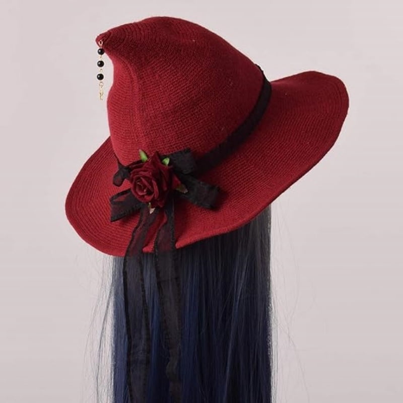 Knitted Wool Witch Hat with Wide Brim for Halloween Costume and Winter Wear