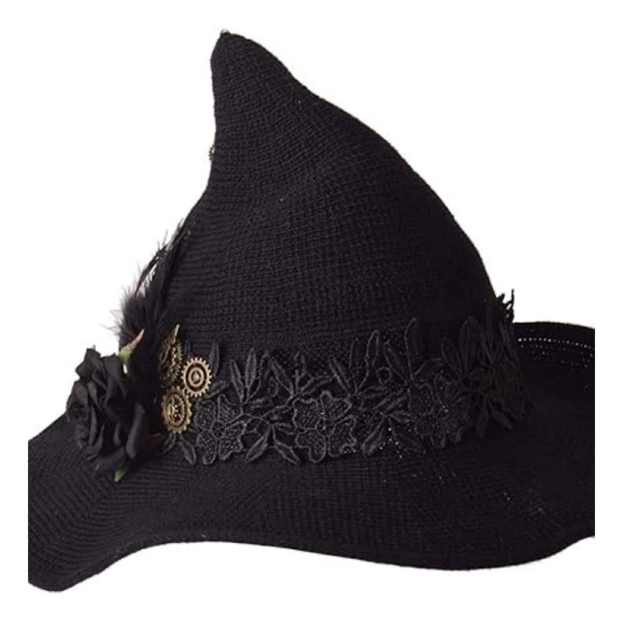 Knitted Wool Witch Hat with Wide Brim for Halloween Costume and Winter Wear
