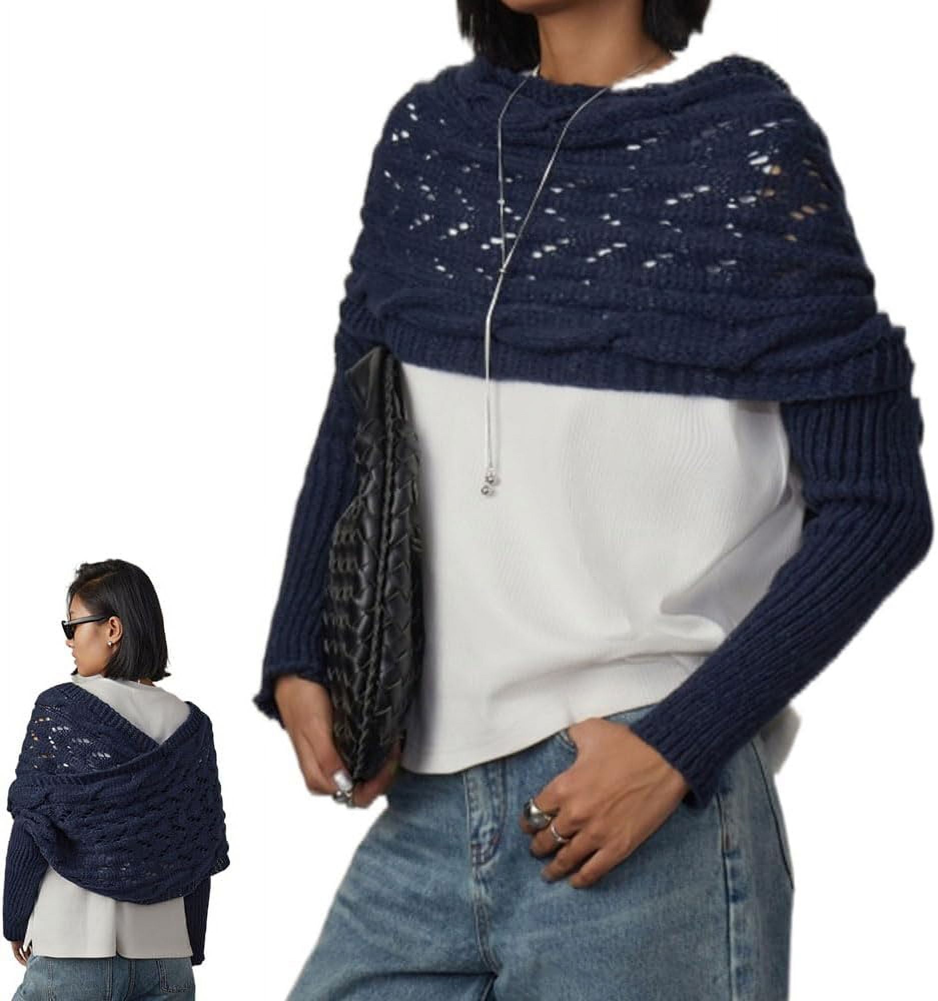 Knitted Wrap, Shrugs for Women, Sweater Scarf with Sleeves, Women's