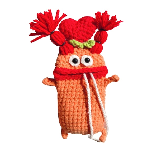 Knitted Yarn Car Key Case, Cute Cartoon Character Design - with Red Heart Decoration, Fluffy Tassels, Soft Handmade Knit Texture, Durable Key Holder & Organizer - for Car Owners, Daily Use, Gift for