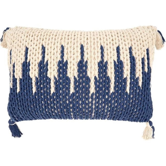 Knitted Zig Zag Fringed Poly Filled Throw Pillow