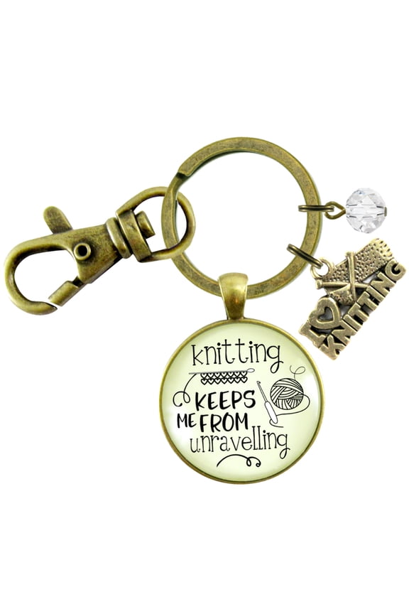 Knitter Keychain Knitting Keeps Me From Unravelling Women's Inspired Crafters Jewelry Gift Yarn
