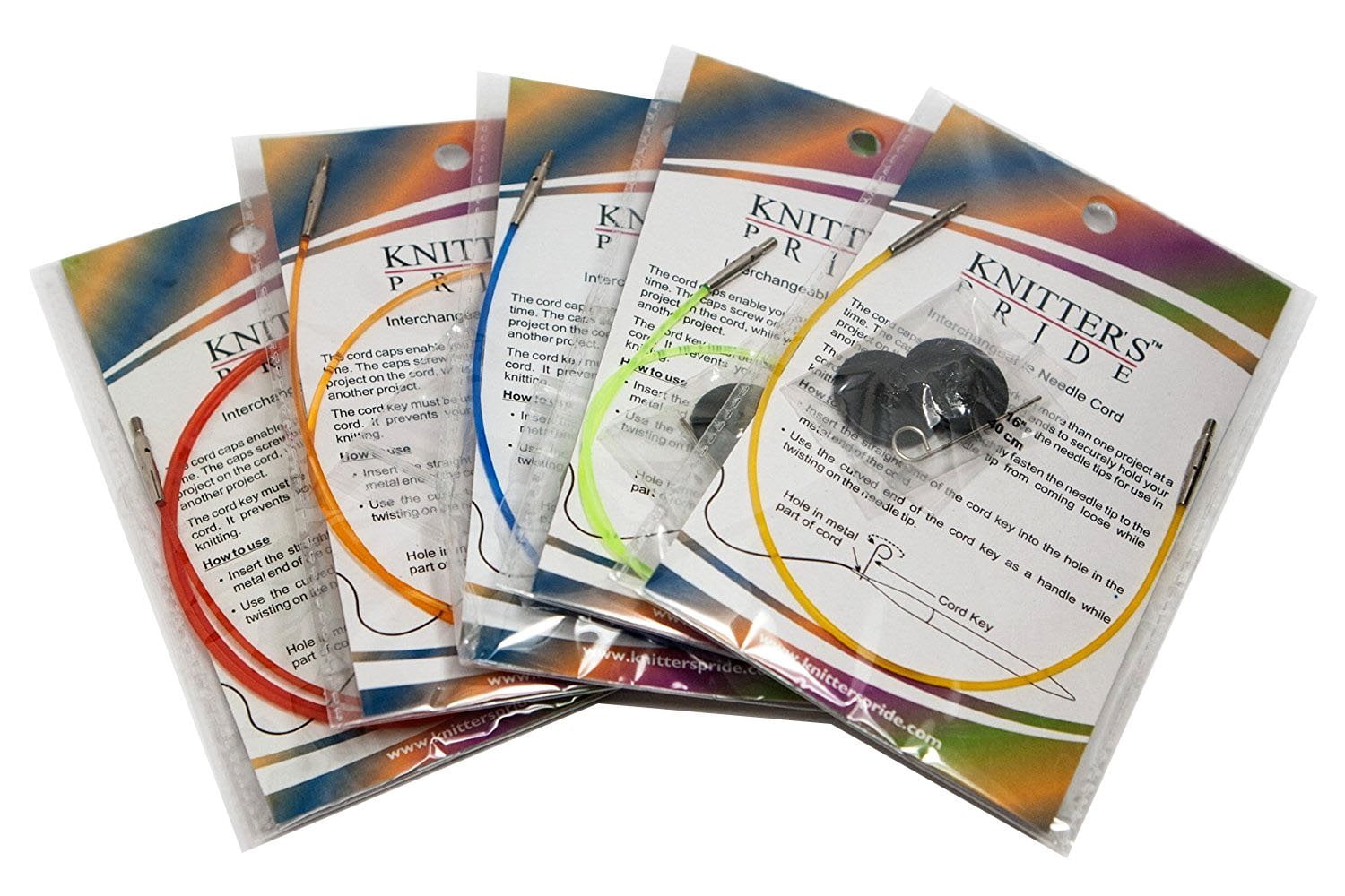 Knitters Pride Interchangeable Color Cord Variety Pack - All 5 Sizes, 16,  20, 24, 32, 40