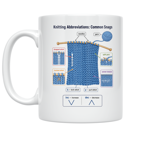 Knitting Abbreviations Reference Design - Knitting Enthusiast - 11 oz Ceramic Coffee Mug