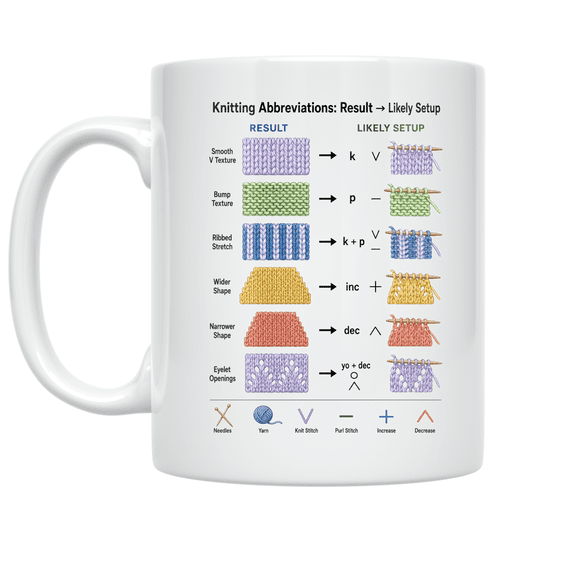 Knitting Abbreviations Reference Design - Knitting Enthusiast - 11 oz Ceramic Coffee Mug