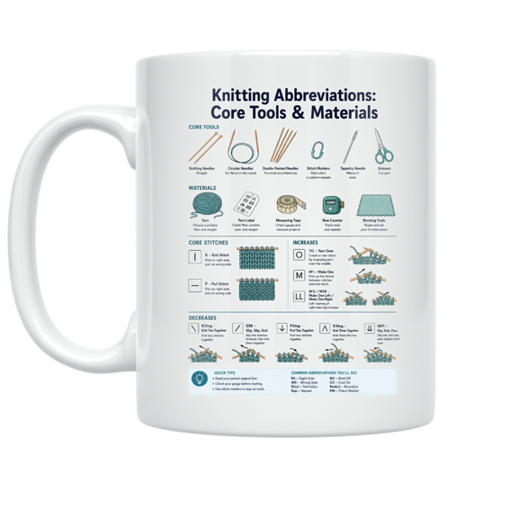 Knitting Abbreviations Reference - Knitter Enthusiast - 11 oz Ceramic Coffee Mug