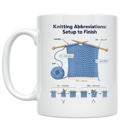 Knitting Abbreviations Reference - Knitting Enthusiast - 11 oz Ceramic Coffee Mug