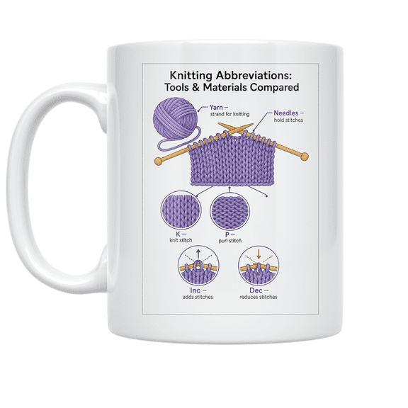 Knitting Abbreviations Reference - Knitting Enthusiast - 11 oz Ceramic Coffee Mug