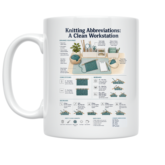 Knitting Abbreviations Reference - Knitting Enthusiast - 11 oz Ceramic Coffee Mug