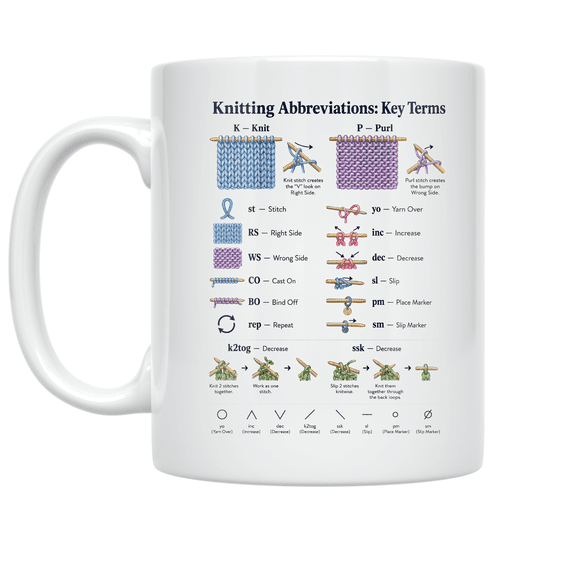 Knitting Abbreviations Reference - Knitting Enthusiast - 11 oz Ceramic Coffee Mug