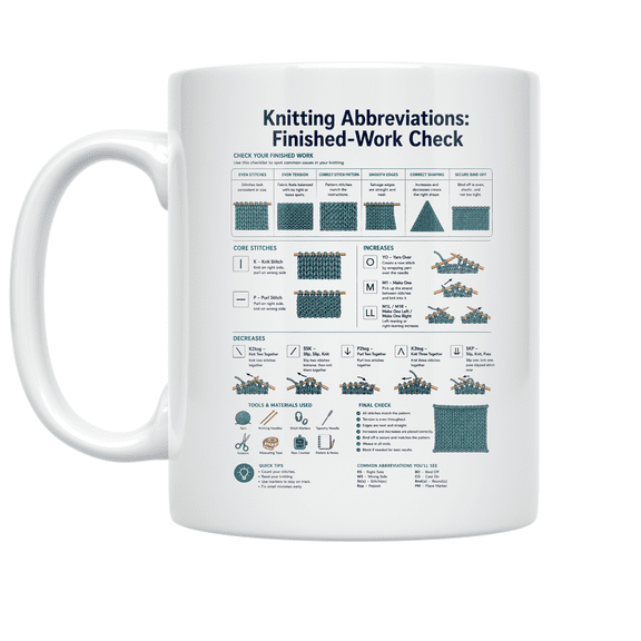 Knitting Abbreviations Reference - Knitting Enthusiast - 11 oz Ceramic Coffee Mug