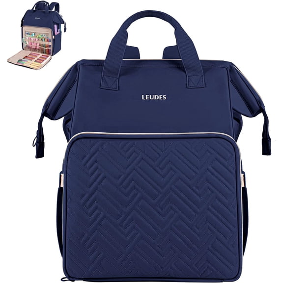 Knitting Bag Backpack,Yarn Storage Organizer Large Crochet Tote Christmas Gift Yarn Holder Case for Carrying Projects,Knitting Needles (Navy Blue)