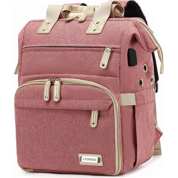 Knitting Bag Backpack,Yarn Storage Organizer Travel Crochet with USB Charging Port,Large Capacity Yarn Tote Holder Case for Carrying Projects, Needles, Hooks Pink