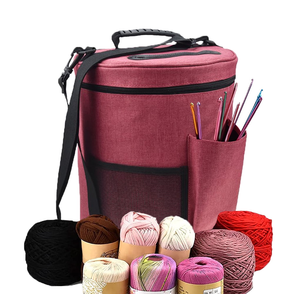 Knitting Bag, FZFLZDH Yarn Tote Storage Organizer Portable Individual Compartments & High Capacity for Carrying Unfinished Project Crochet Hooks Needles Accessories