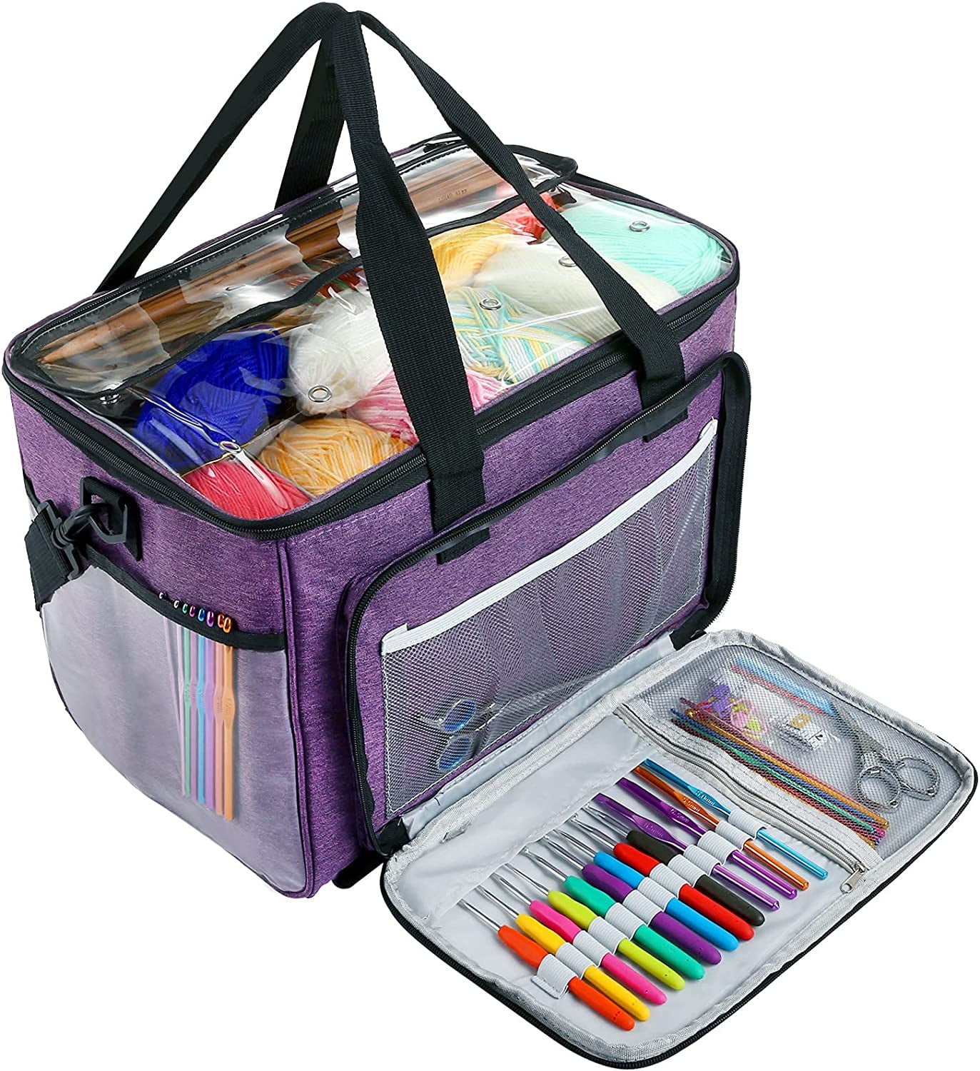 Knitting Bag,Naler Large Capacity Yarn Storage Bag,Purple Yarn Totes for  Crochet Hooks,Needles,Yarns