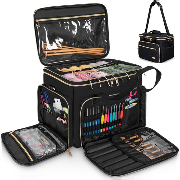 Knitting Bag Yarn Storage Tote, Large Crochet Organizer Bag, Holder Case for Needles, Project with Inner Divider Accessories, Hooks,