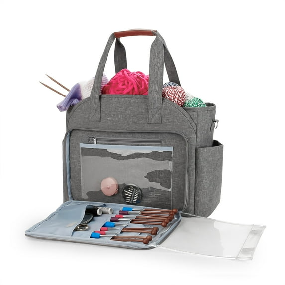 Knitting Bag Yarn Storage Tote - Yarn Storage Organizer, Crochet Organizer Bag with Crochet Hooks, Yarn Skiens, Knitting Needles and Accessories
