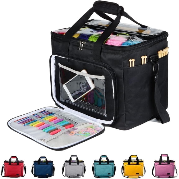 Knitting Bag for Yarn Storage, High Capacity Organizer with Inner Divider Portable Carrying Project, Needles(up to 14), Crochet Hooks, Skeins of ()