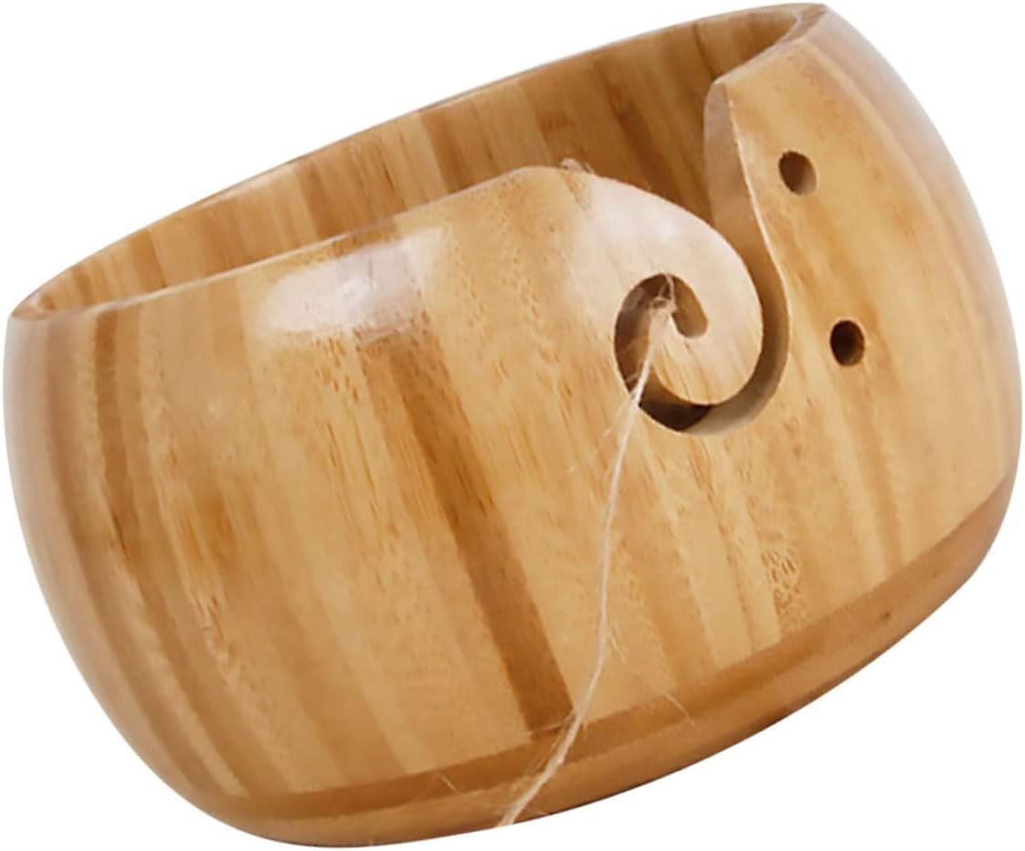 Scheepjes Bamboo Yarn Bowl - 20x7cm Knitting & Crochet Bowl To Prevent Tangles, Brown/Beige