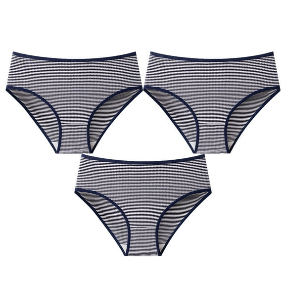 Knitting Cotton Panties for Women Stretch Comfort Breathable Daily Underwear 3 Pack Mid-waist Everyday Underpants