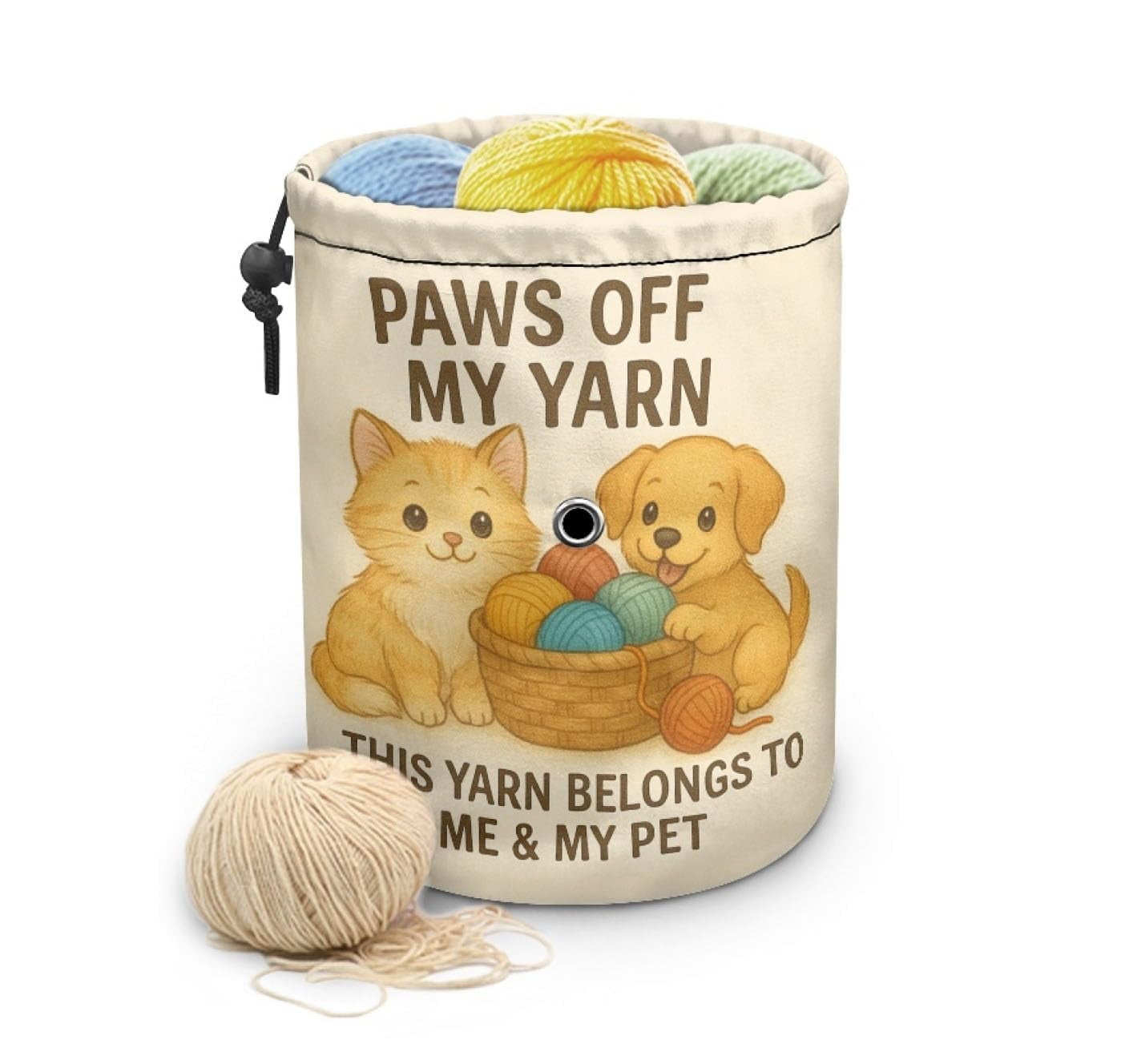 Knitting Crochet Yarn Storage Bag – Durable Canvas Tote Organizer with Cute Pet & Thread Design | Holds Skeins, Hooks, Needles & Tools for Crafters and DIY Lovers