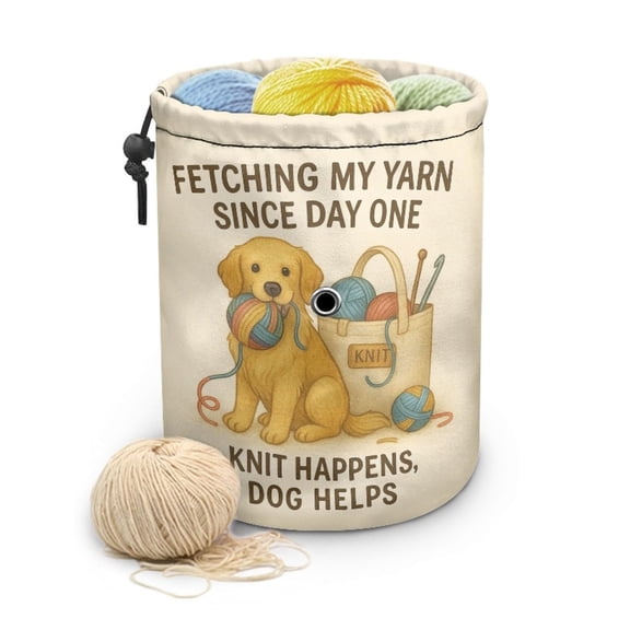 Knitting Crochet Yarn Storage Bag – Durable Canvas Tote Organizer with Cute Pet & Thread Design | Holds Skeins, Hooks, Needles & Tools for Crafters and DIY Lovers