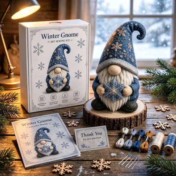 Knitting DIY Gnome Craft Kit Complete Yarn Crochet Gift Set with Pompom Beard and Pattern Guide 6 Inch Holiday Decor Project
