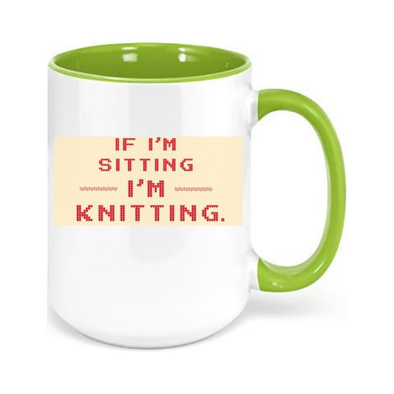 Knitting Gift, If I'm Sitting I'm Knitting, Gift For Knitter, Knitting Mug, Knitting Coffee Cup, Gift For Her, Mom Mug, Grandma Mug, Knit, GREEN