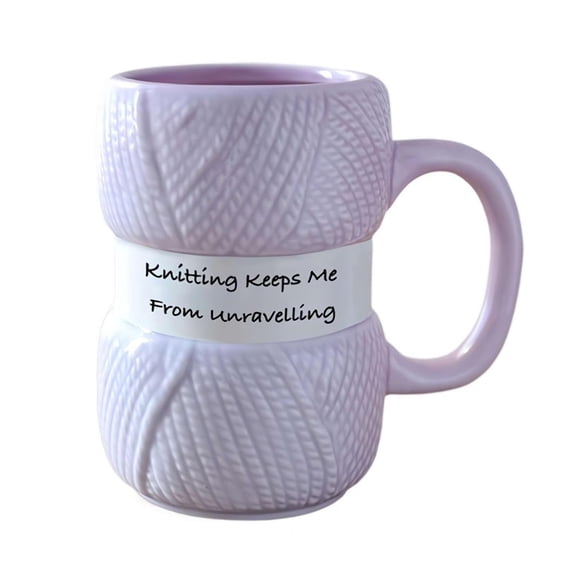 Knitting Gift Mug For Knitters,Knitting Keeps Me From Unraveling' Novelty Knitting Gift Mug | Purple Colour With Realistic Yarn Detailing | Amazing Christmas, Birthday Or Mother's Day Gift For Her