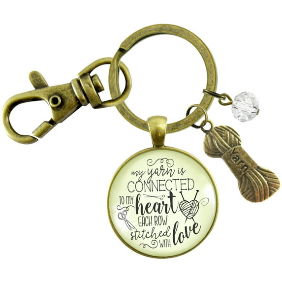 Knitting Keychain Yarn is Connected Heart Knitters Quote Jewelry Yarn Ball Charm