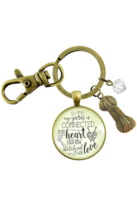 Knitting Keychain Yarn is Connected Heart Knitters Quote Jewelry Yarn Ball Charm