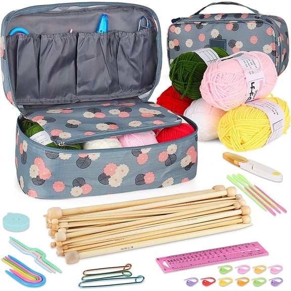 Knitting Kit for Beginners 71pcs | 2mm-10mm Single Pointed Knitting Needles Set | Bamboo Knitting Set with Yarn | Straight Knitting Needles, Storage Case, Knitting Accessories, Knitters Gifts
