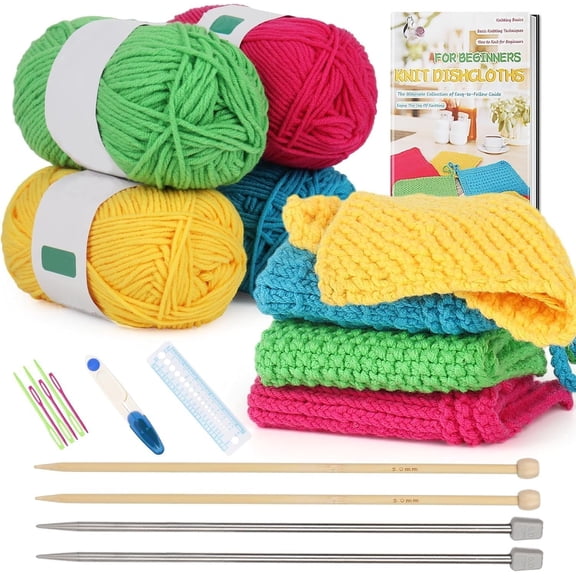Knitting Kit for Beginners, Complete Beginner Knitting Kit Easy Knitting Set Including Knitting  Set  Yarn, Learn to Knit Dishcloth with Step-by-Step Instructions, Colorful