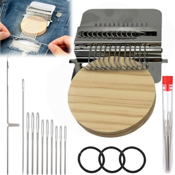 Knitting Kit for Beginners, Knit Patch Loom Kit, Mini Portable Patch Darning Loom with 14 Hooks, Patchwork Weaving Tool Set for Quickly Sewing Repair, Sewing Craft Supplies