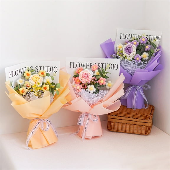 Knitting Kit Crochet Flowers Bouquet Sunflower Rose : Handmade Knitted Bouquet for Valentines Day Mother's Day Birthday Home Decor Rose*1