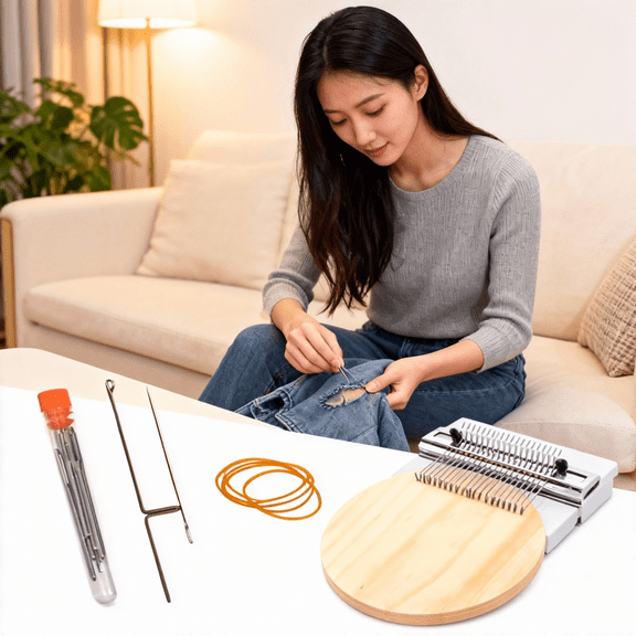 Knitting Kit for Beginners, Patchmaker Mini Loom, Darning Loom for Quick Mending and Fabric Repair, Ideal for DIY Patchwork Projects(21 Needles)