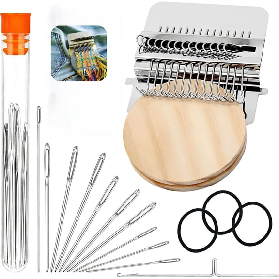 Knitting Kit for Beginners, Portable Darning Loom Repair Tool Set with Needles & Accessories, DIY Patchwork Sewing Kit for Clothes & Fabric Repair
