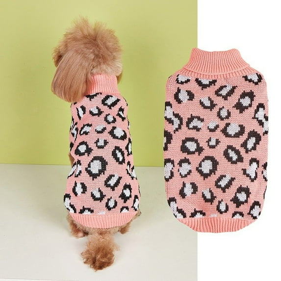 Knitting Leopard Print Dog All Seasons Blouse For Small Medium Dog, Winter Fleece Vest Integrated Mountaineer Coat Warm Windproof Pet Outfit, Fabric Dog Apparel With