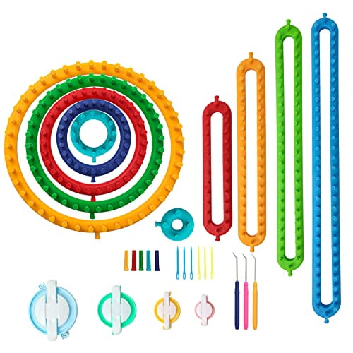 Knitting Loom Craft Kit - 6 Round Knitting and 4 Long Knitting Include Hook Needle,Pompom Maker for Crochet,Hat,Scarf