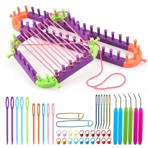 Knitting Loom Kit, DIY Adjustable Plastic Weaving Loom Set with Straight & Arc Looms, Hooks and Needles, Portable Hand Knitting Tools for Making Hats, Socks, Scarves