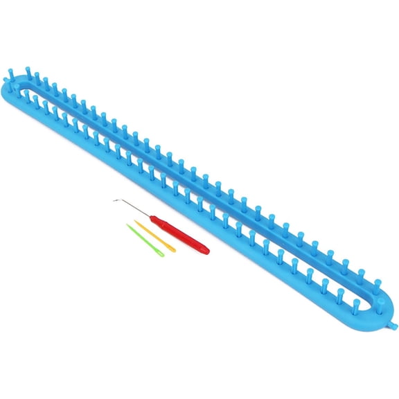 Knitting Loom Kit: Plastic Weaving Looms Set Yarn Cord Knitter, Rectangular Knitting Board Looms with DIY Craft Crochet Hook and Needle, Handmade Craft Kit for Scarf Sweater Shawl Blankets (Blue)