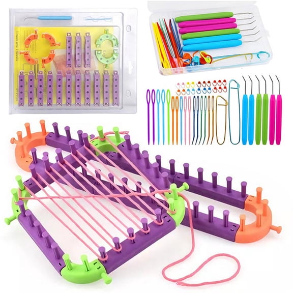 Knitting Loom Set Craft Kit Tool, DIY Adjustable Plastic Weaving Loom Set with Straight & Arc Looms, Hooks and Needles, Portable Hand Knitting Tools for Making Socks, Scarves