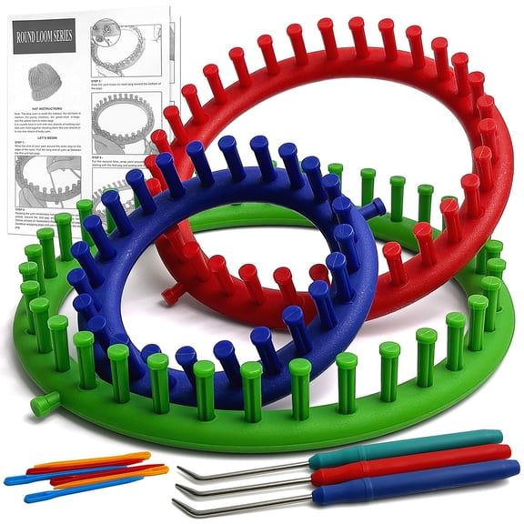 Knitting Looms for Beginners,Crochet Loom Knitting Kit with Step-by-Step Instructions,Cost-Effective 3 Size Round Knitting Loom,Easy & Quick Hat Knitting Loom Set/Scarf Loom Knitting Set