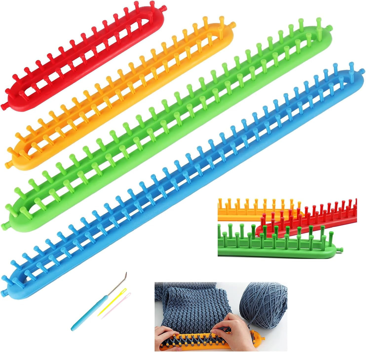 Knitting Looms Boards Set, ABS Plastic, Insertable Pegs Scarf Loom, DIY Knitting Kit for Beginners,Includes 4 Sizes (9.45in, 13.39in, 17.72in, 21.65in)