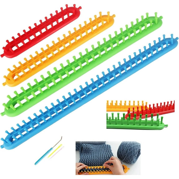 Knitting Looms Boards Set, ABS Plastic, Insertable Pegs Scarf Loom, DIY Knitting Kit for Beginners,Includes 4 Sizes (9.45in, 13.39in, 17.72in, 21.65in)