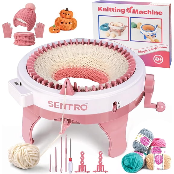 Knitting Machine, 48 Needles Smart Crochet Machine with Row Counter for Adults and Beginners, Weaving Loom Kit Christmas New Year Gifts (Pink)
