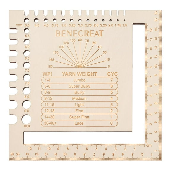 Knitting Needle Conversion Charts Square Wooden Double Sided Engraving Ruler Yarn Wrap Guide Board Knitting Tool for Spinners Yarn Measuring Crochet Accessories 1pc