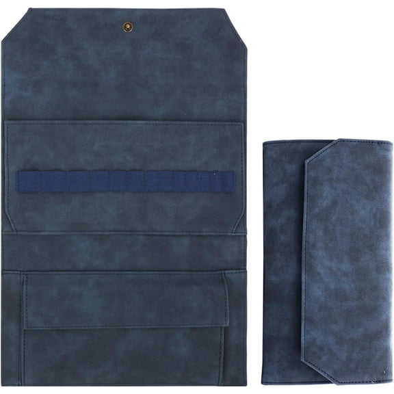 Knitting Needle & Crochet Hook Case – Portable Organizer with Multiple Elastic Slots for Circular Needles & Hooks, Empty Storage Bag(RL Blue 1 PC)