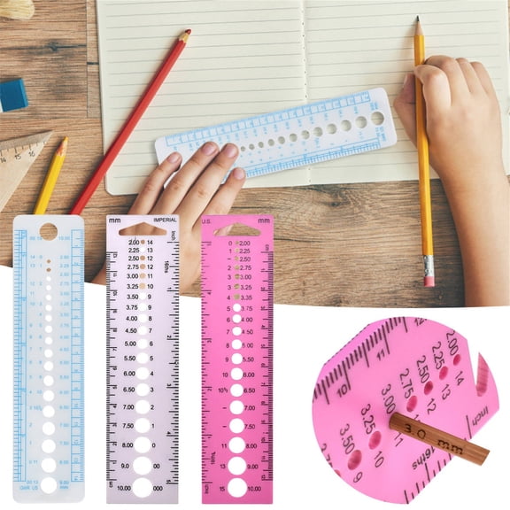 Knitting Needle Gauge – 19 Sizes Plastic Ruler with Circle Template & Stitch Counter, Dual-Use Knitting Gauge Measuring Tool for Crochet, Sewing, School Geometry
