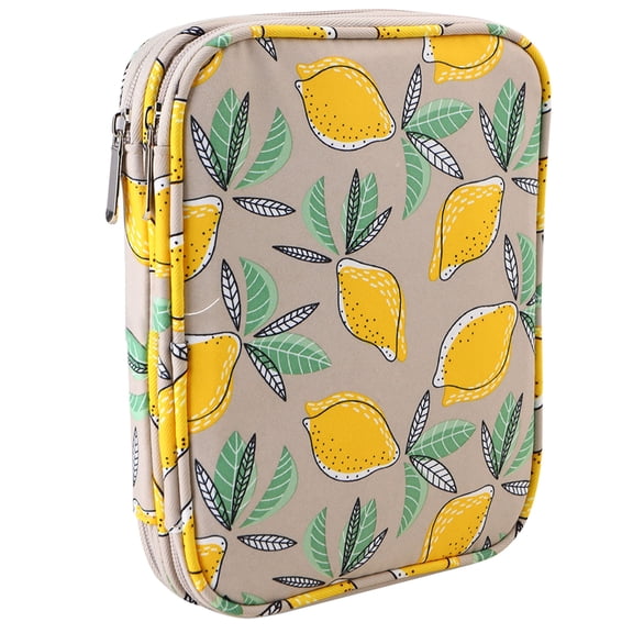 Knitting Needle Storage Bag Yellow Lemon Crochet Hook Case Organiser with Double Layer Pocket Practical Storage Case